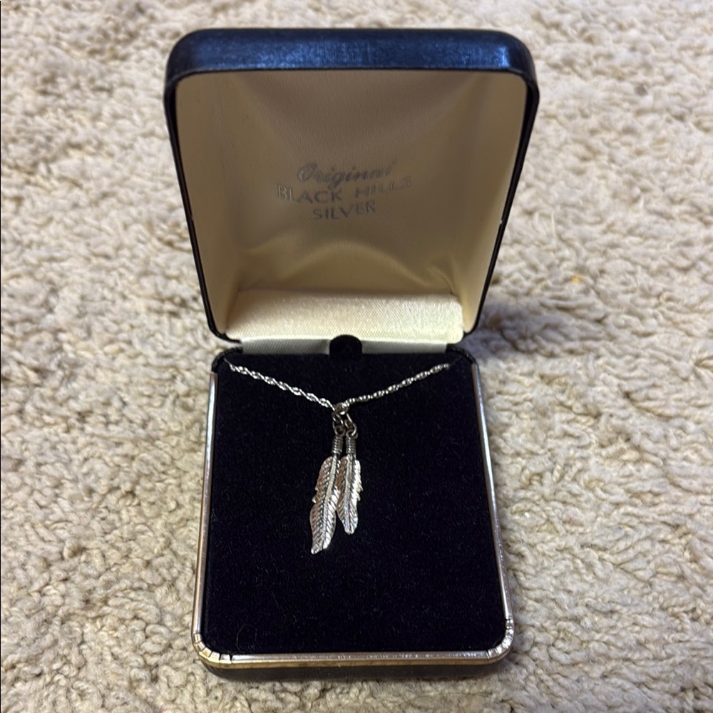 Sterling Silver Black Hills Silver Feather Pendant Necklace